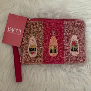 BACCI Rose All Day Seed Beaded Canvas Wristlet in Fuchsia